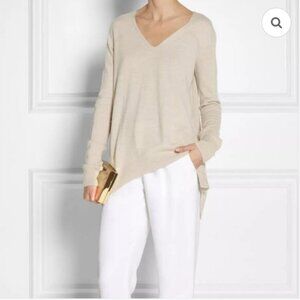 The Row | 100% Cashmere Mio Oversized V Neck Beige A-line Shape Sweater